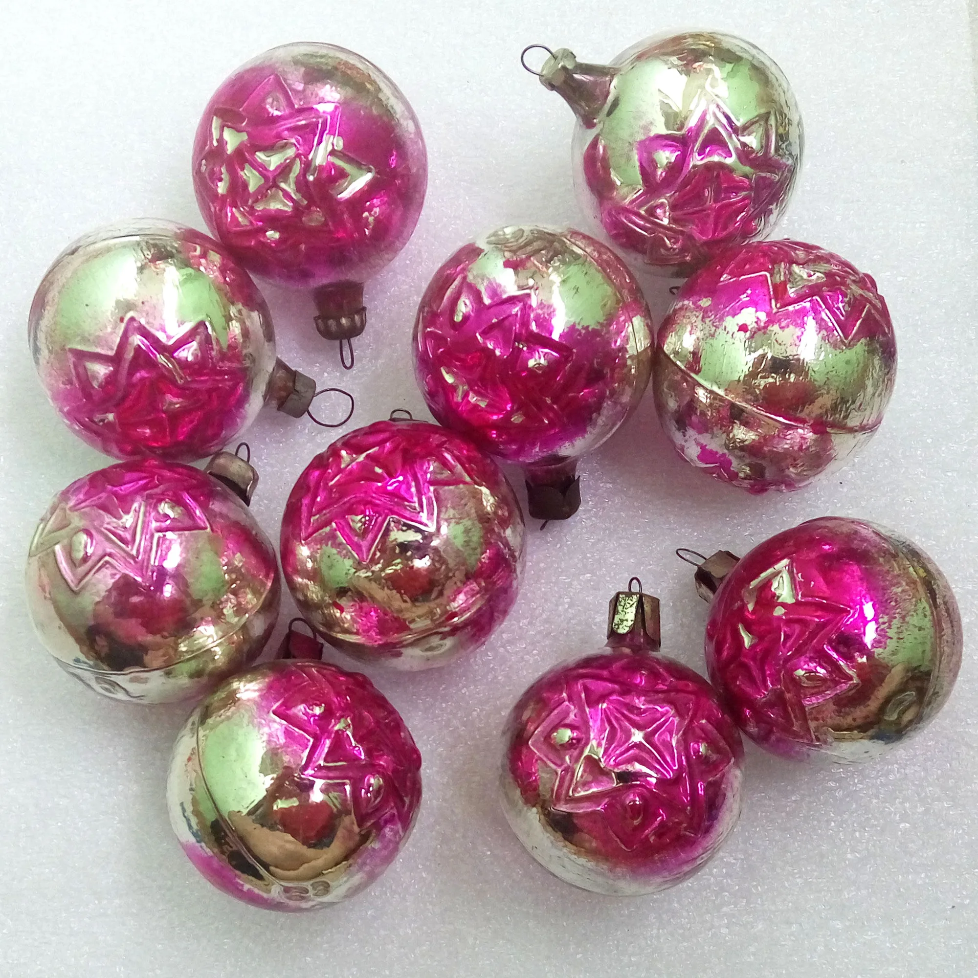 Set of 10 Vintage Glass Christmas Tree Ornaments Toy Old Balls