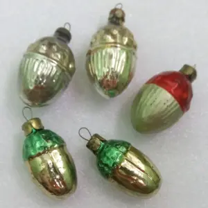 Set of 5 Vintage Glass Christmas Tree Ornaments Toy Old Acorns