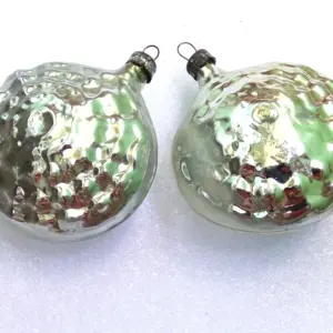 Set of 2 Vintage Glass Christmas USSR Tree Ornaments Shells
