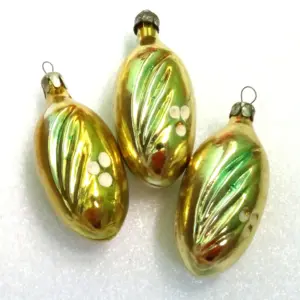 Set of 3 Vintage Glass Christmas USSR Ornaments Flowers