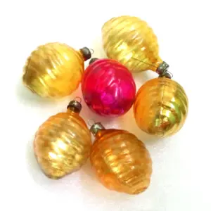 Set of 5 Vintage Glass Christmas USSR Ornaments Cones