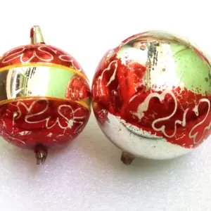 Set of 2 Vintage Ukrainian Glass Christmas Ornaments Old Balls