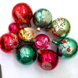 Set of 10 Vintage Glass Christmas USSR Tree Ornaments Balls