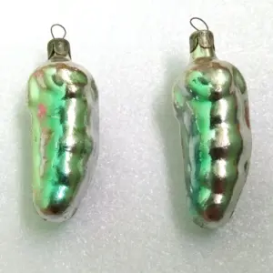 Set of 2 Vintage Glass Christmas USSR Ornaments Old Beans