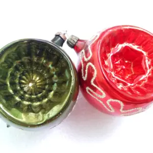 Set of 2 Vintage GDR Glass Christmas Ornaments Old Lanterns