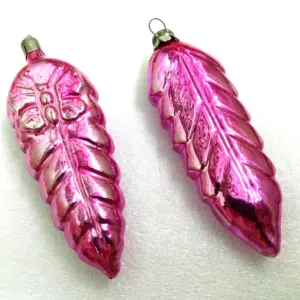 Set of 2 Vintage Ukrainian Glass Christmas Ornaments Toy Old Leaves