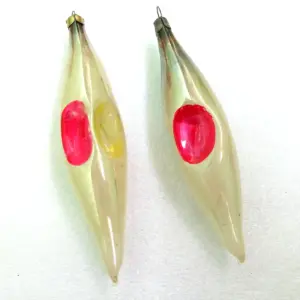 Set of 2 Vintage Glass Christmas USSR Ornaments Old Icicles