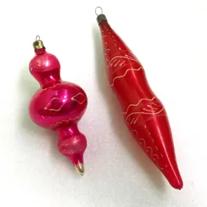 Set of 2 Vintage Glass Christmas USSR Ornaments Old Icicles