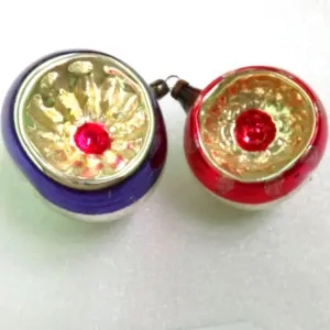 Set of 2 Vintage Ukrainian Glass Christmas Ornaments Old Lanterns
