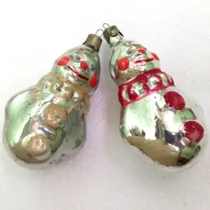 Set of 2 Vintage Ukrainian Glass Christmas Ornaments Toy Old Clowns