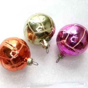 Set of 3 Vintage Ukrainian Glass Christmas Fir Tree Ornaments Balls