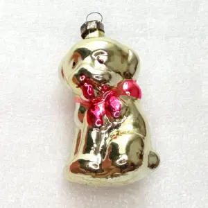 Vintage Ukrainian Glass Christmas Fir Tree Ornament Puppy