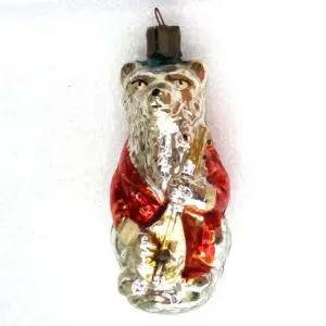 Vintage Ukrainian Glass Christmas Tree Ornament Decor Bear w Balalayka