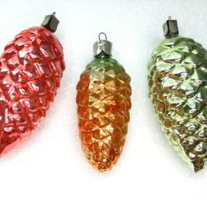 Set of 3 Vintage Ukrainian Glass Christmas Ornament Pinecone