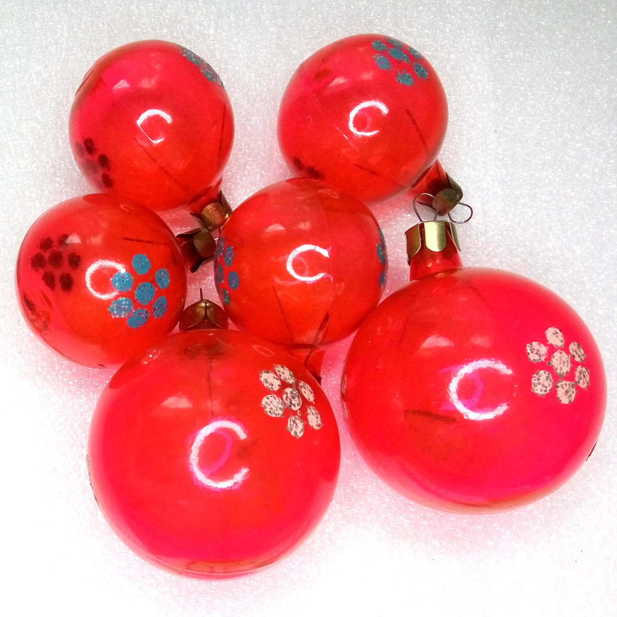Set of 6 Vintage Glass Christmas USSR Ornaments Old Balls