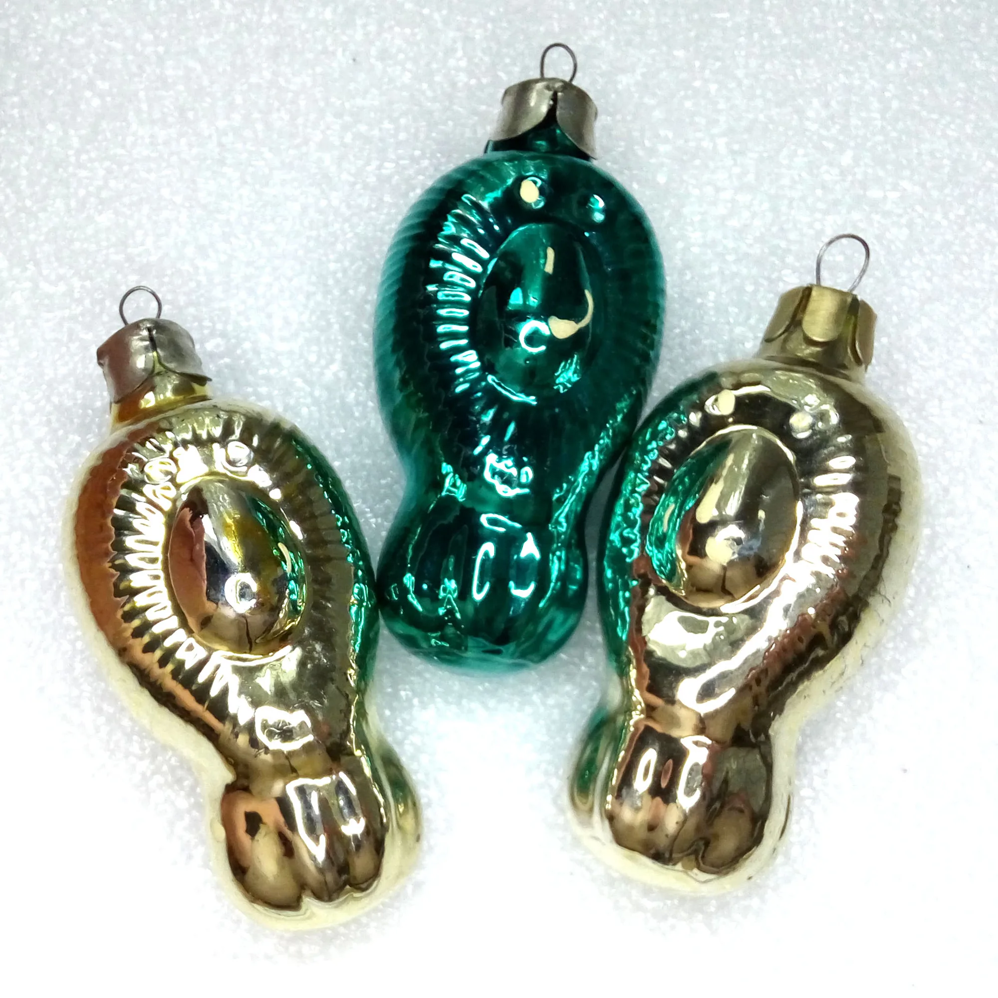 Set of 3 Vintage Glass Christmas USSR Ornaments Lions