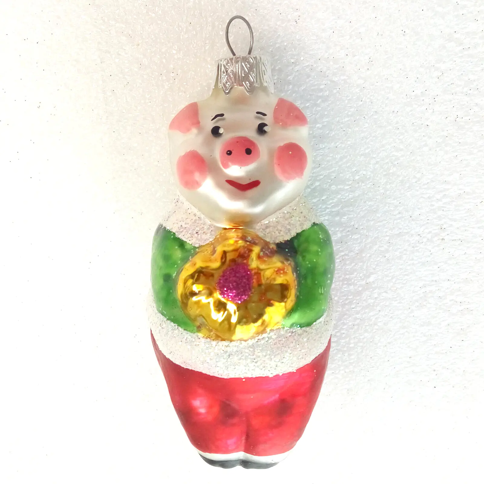 Ukrainian Glass Christmas Ornament Piglet