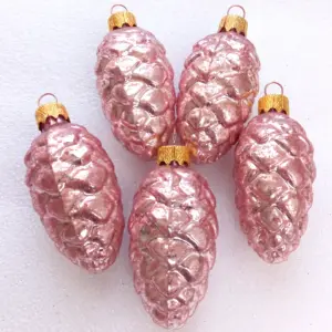 Set of 5 Ukrainian Glass Christmas Ornament Pinecone