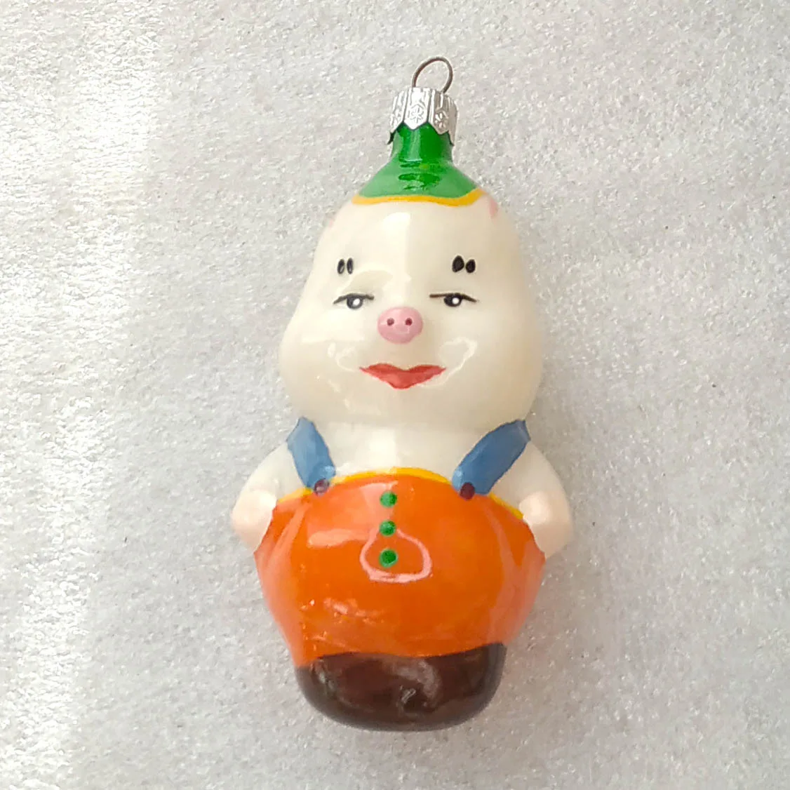 Antique USSR Glass Piglet Christmas Ornament Vintage Inside Paint
