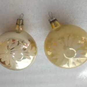 Set of 2 Antique USSR Silver Glass Christmas Vintage Ornaments Decor Balls