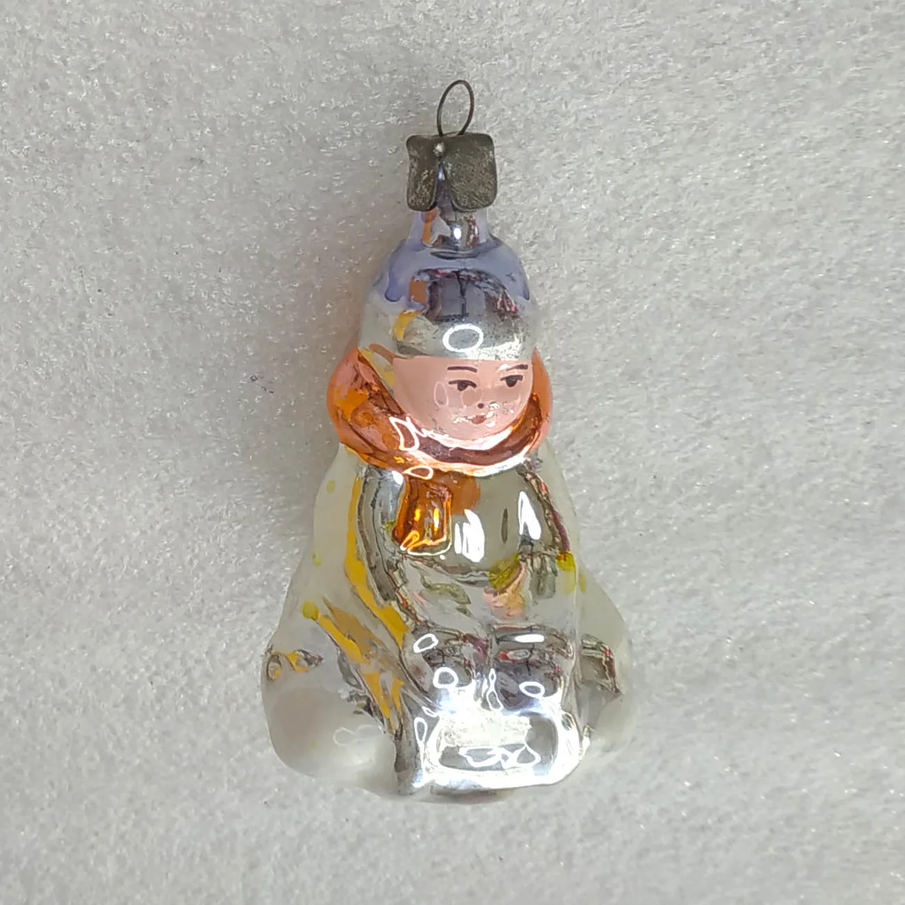Vintage Christmas Soviet Mercury Glass Ornament Kid on Sled