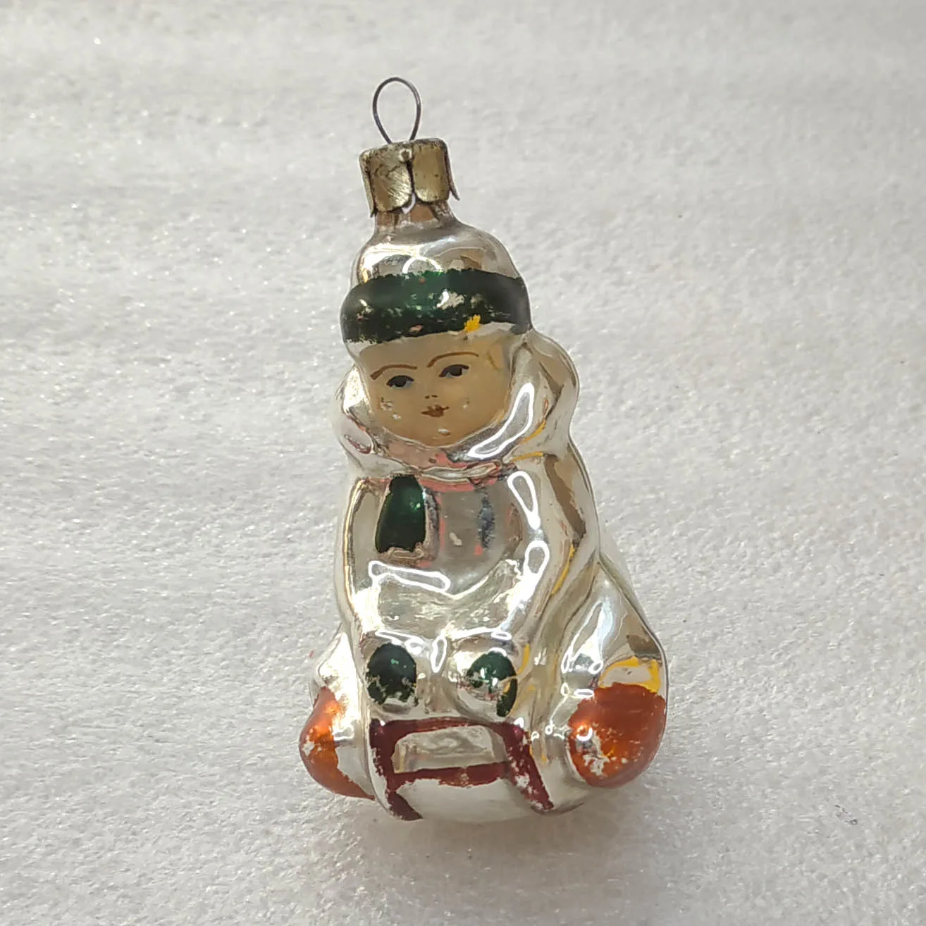 Vintage Christmas Soviet Mercury Glass Ornament Kid on Sled