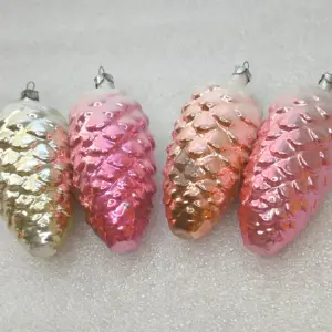 Set of 4 Antique USSR Silver Glass Christmas Vintage Ornaments Decor Pinecones
