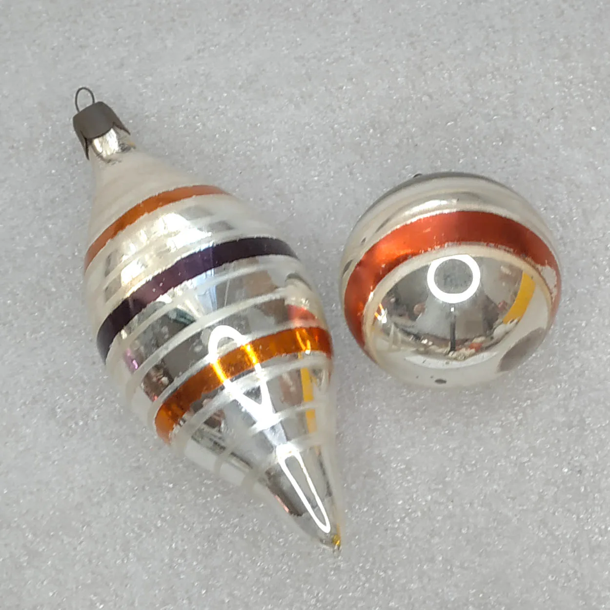 Set of 2 Antique USSR Mercury Glass Christmas Vintage Ornaments