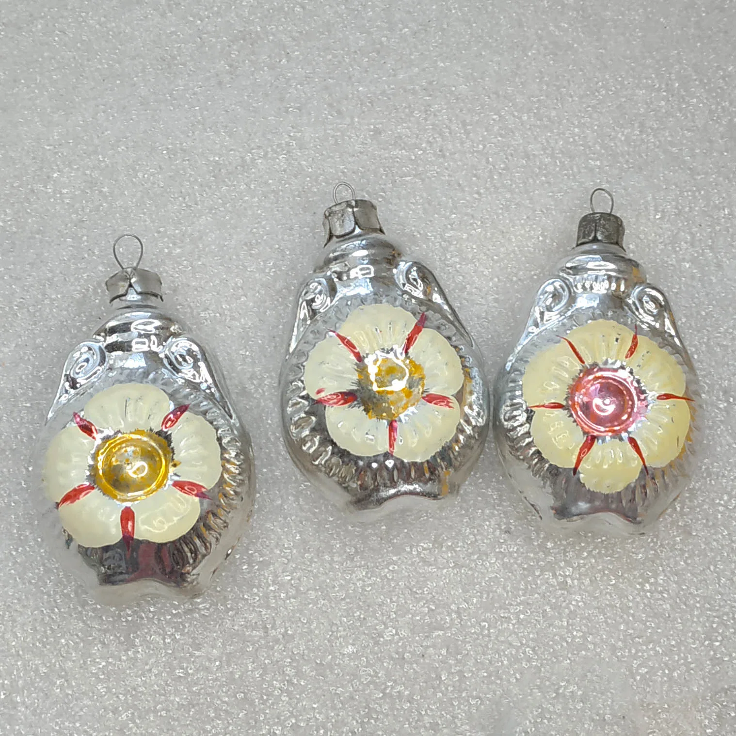 Set of 3 Antique USSR Silver Glass Christmas Vintage Ornaments Decor Jugs