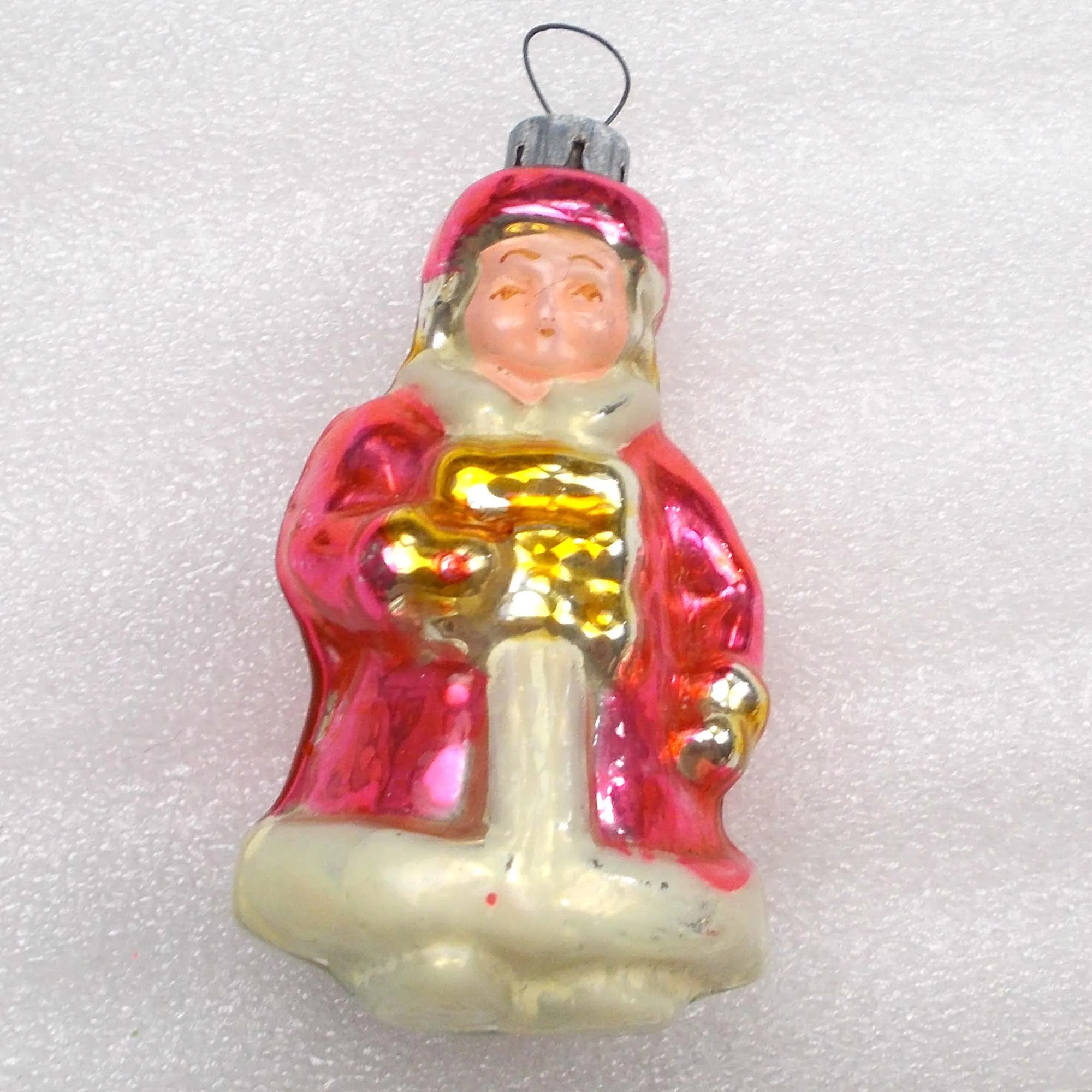 Vintage Glass Christmas Ornament Toy Girl in Coat