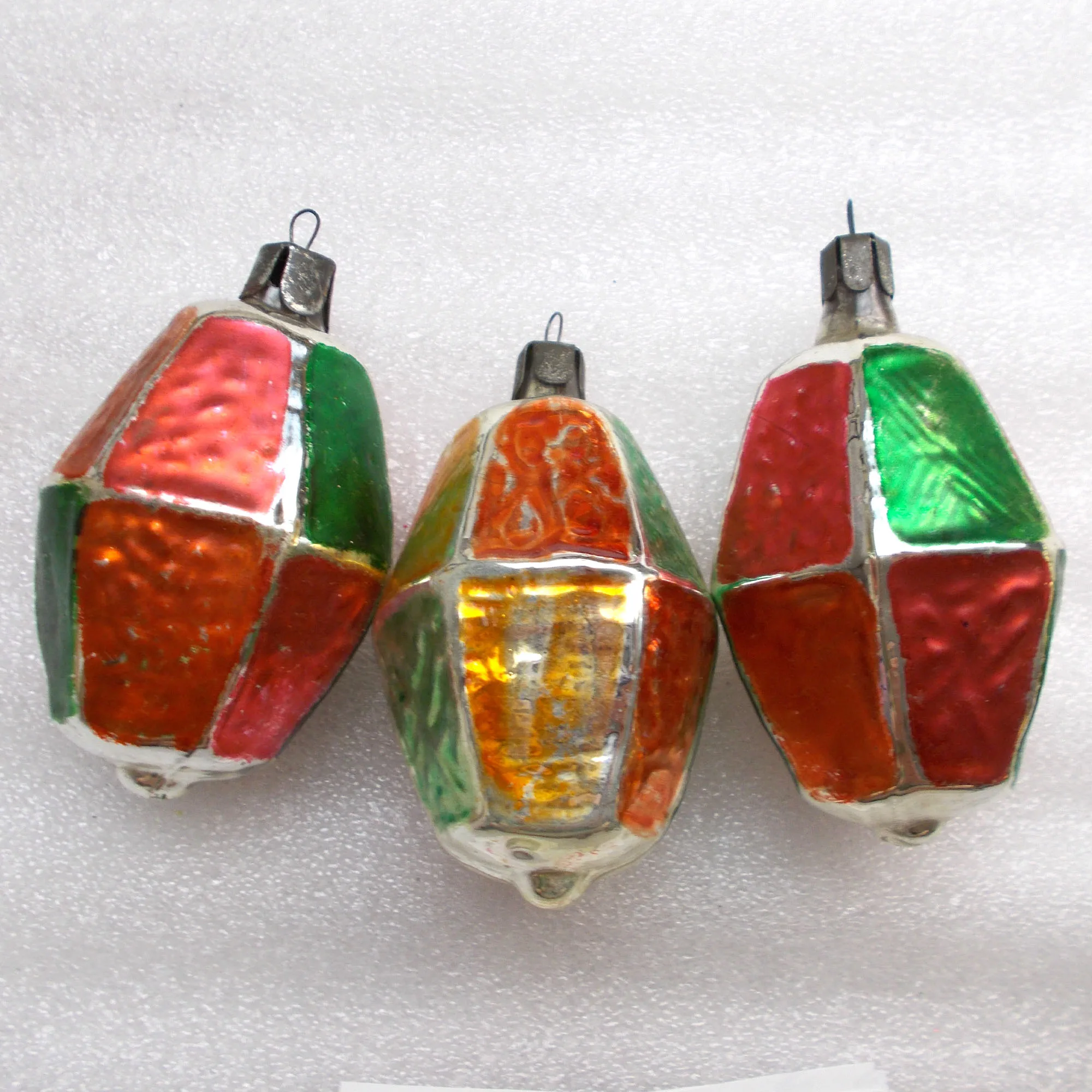 Set of 3 Vintage Glass Christmas USSR Ornaments