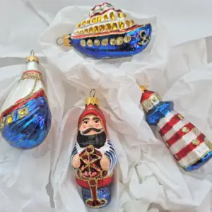 Sea Set 4 Ukrainian Glass Christmas Ornaments