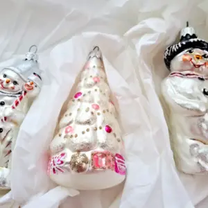 Set 3 New Ukrainian Glass Christmas Ornaments Snowmen
