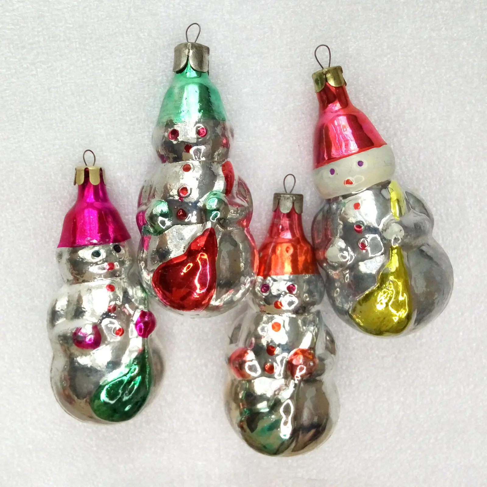 Set of 4 Vintage Glass Christmas Ornaments Snowmen