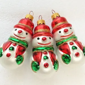 Set of 3 Ukrainian Glass Christmas Ornament Snowmen