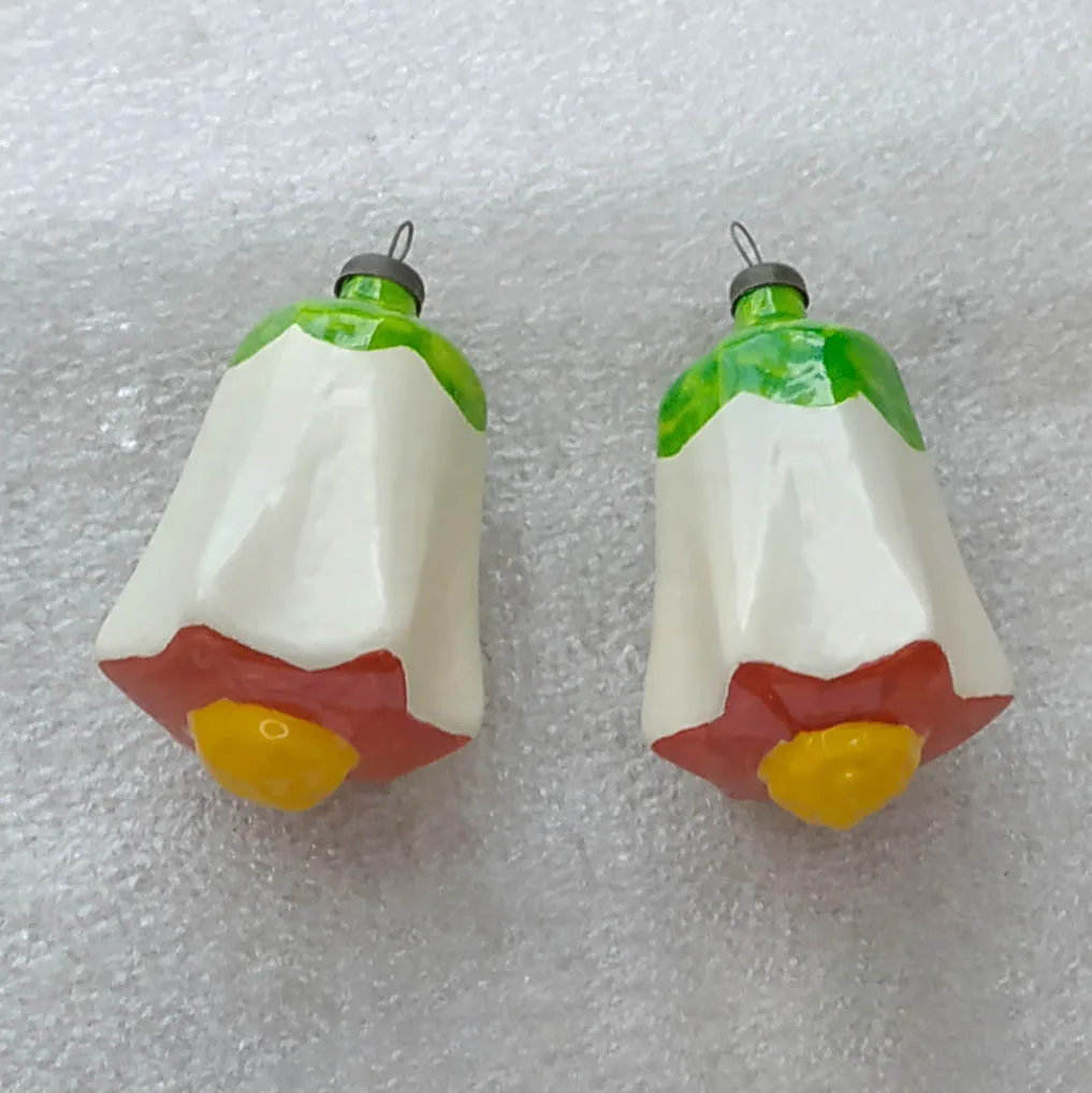 Set of 2 Vintage Christmas Glass Ornament Tree USSR Antique Decor Flowers