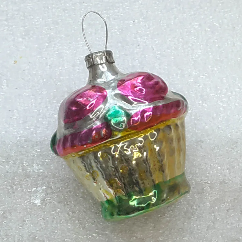 Vintage Christmas Silver Glass Ornament Tree USSR Antique Decor Basket