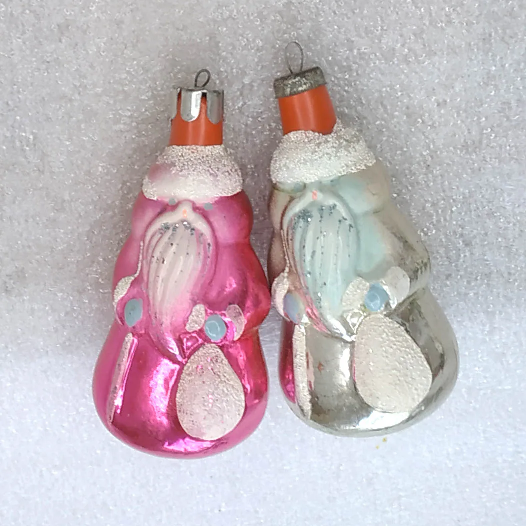 Set of 2 Vintage Christmas Glass Ornament Tree USSR Antique Decor Santa