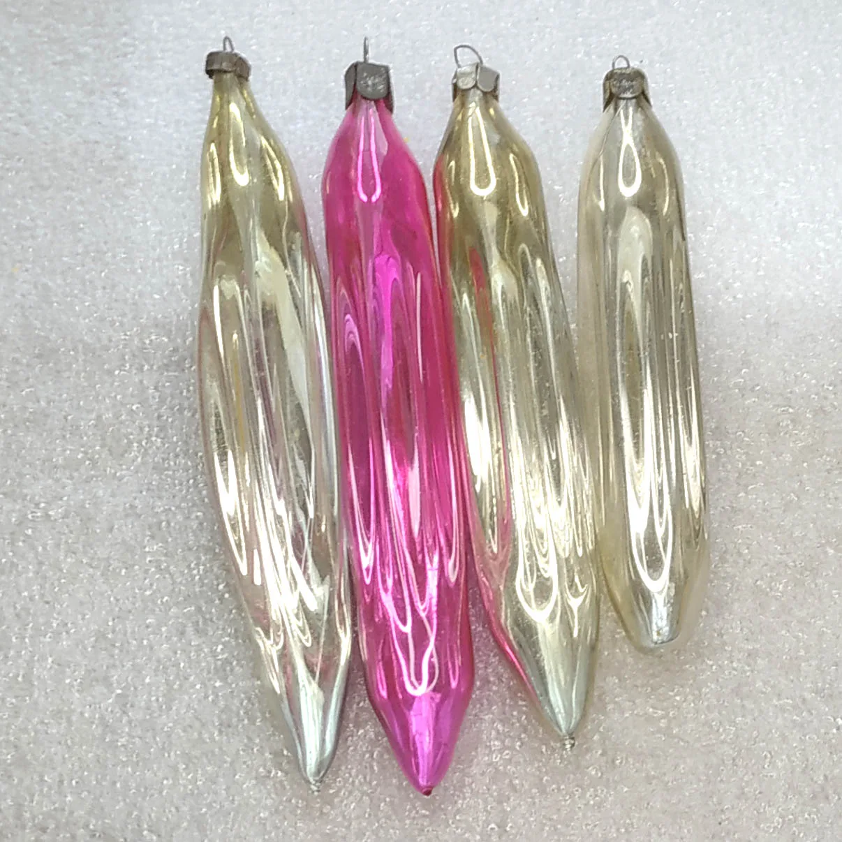 Set of 4 Vintage Christmas Glass Ornament Tree USSR Antique Decor Icicles