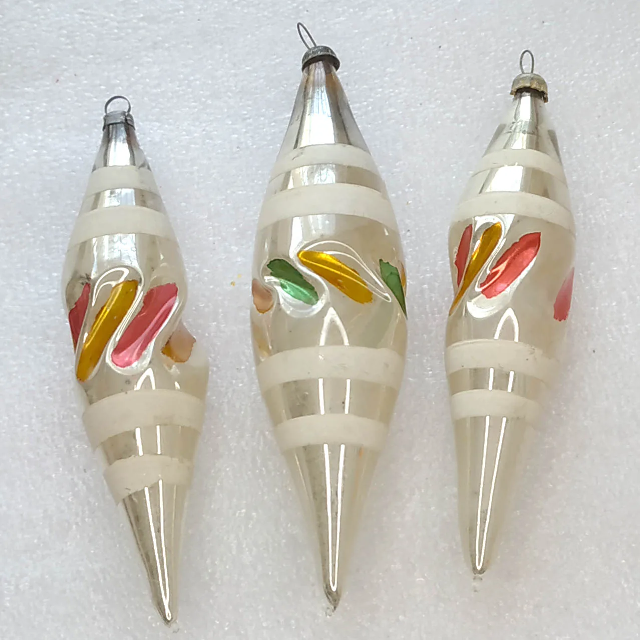 Set of 3 Vintage Christmas Silver Glass Ornament Tree USSR Antique Decor Icicles