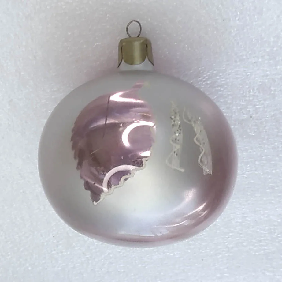 Vintage Christmas Silver Glass Ornament USSR Tree Antique Decor Ball Leaf