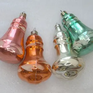 Set of 4 Vintage Christmas Glass Ornament Tree USSR Antique Decor Bells