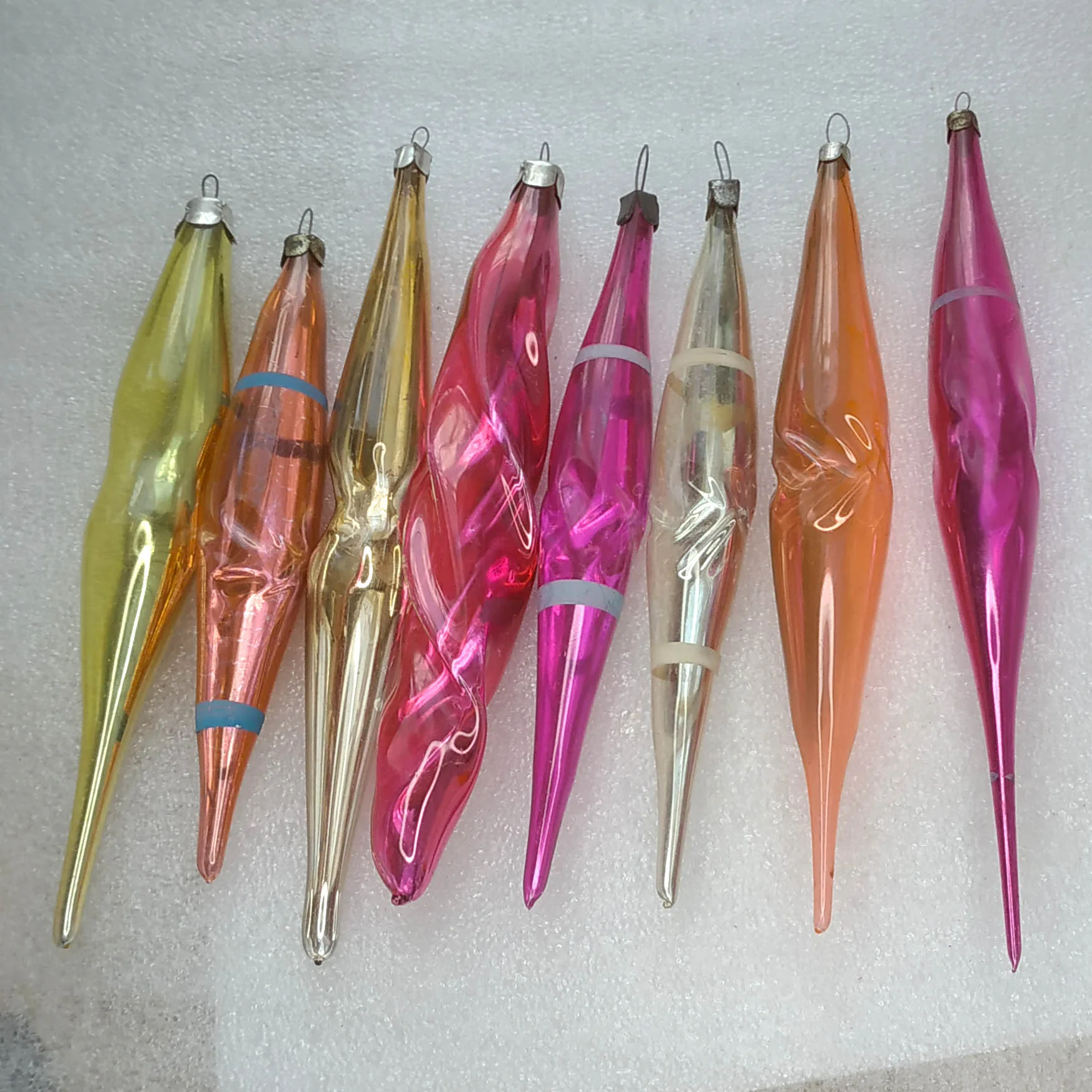 Set of 8 Vintage Christmas Glass Ornament USSR Antique Decor Big Icicles