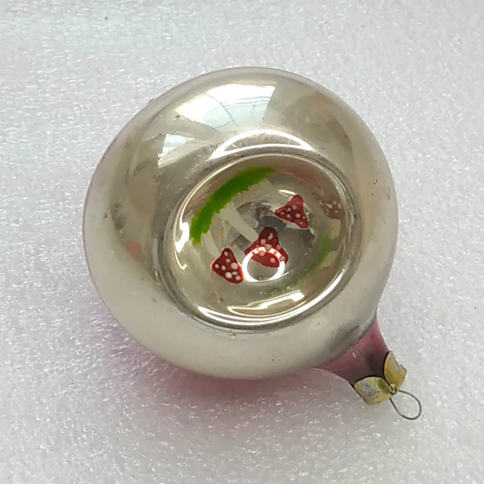 Vintage Christmas Silver Glass Ornament Tree USSR Antique Decor Mushrooms