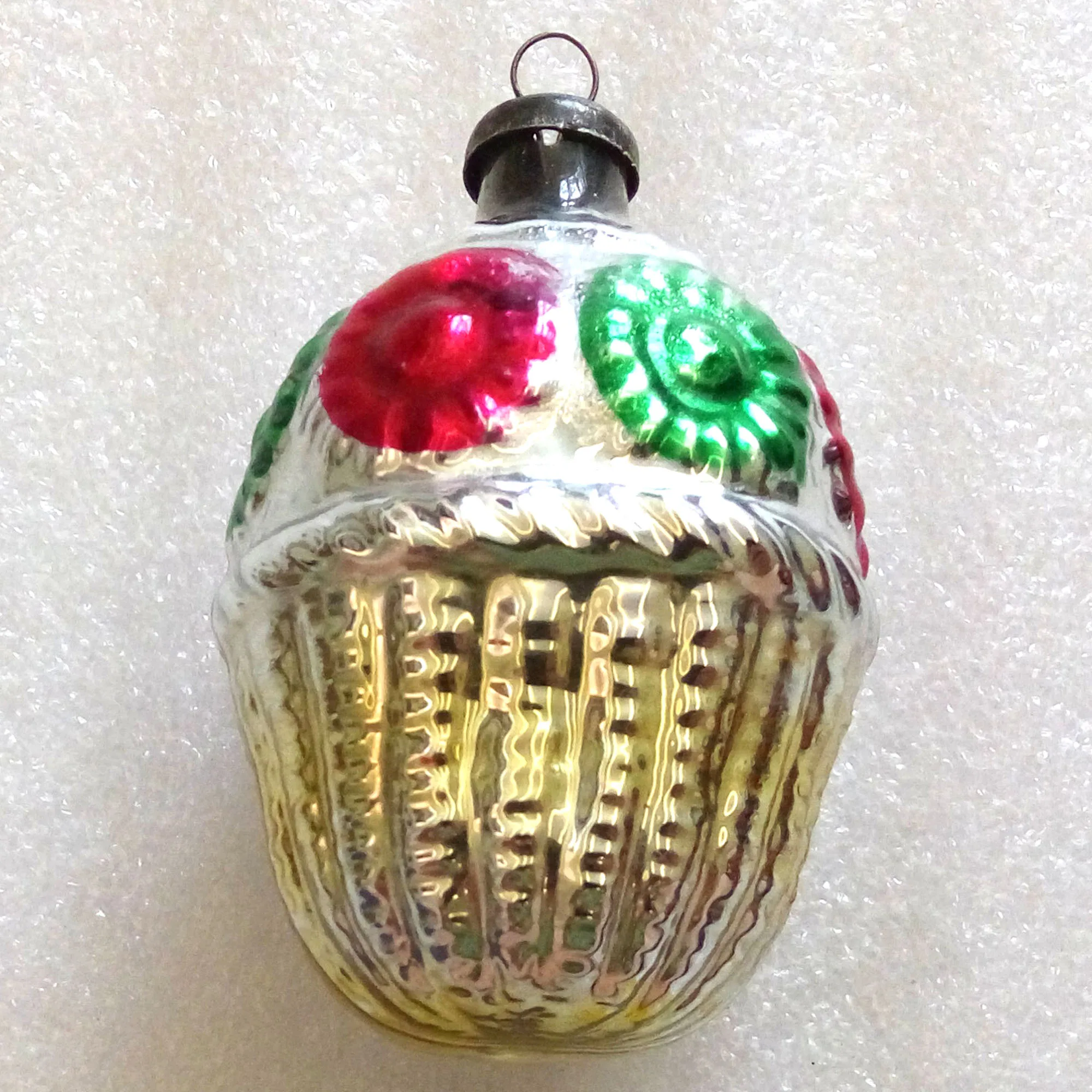 Vintage USSR Glass Christmas Ornament Fir Tree Basket