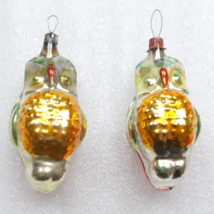 Set of 2 Vintage Glass Christmas Ornament USSR toy Owls