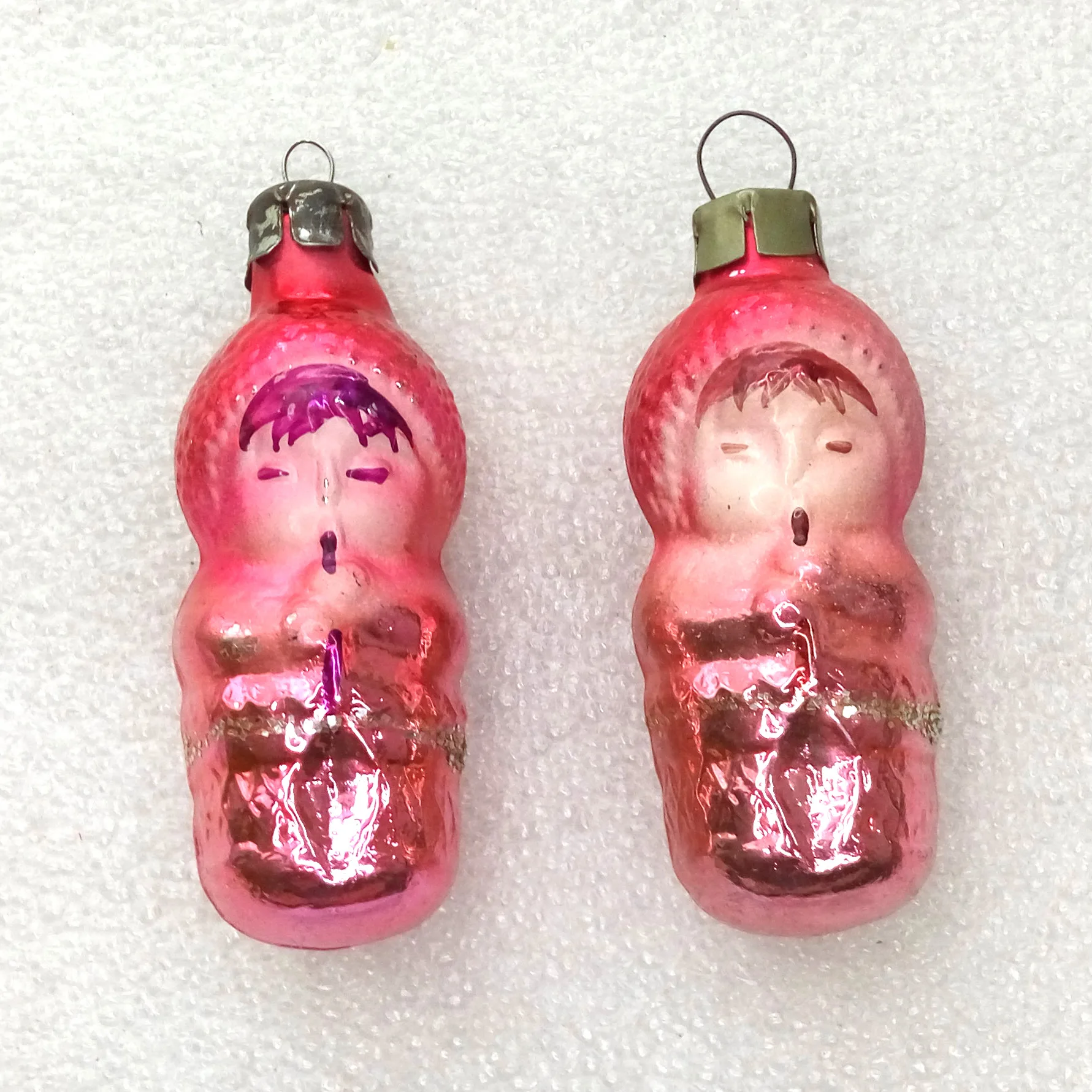 Set of 2 Antique Vintage USSR Glass Christmas Ornaments Boys