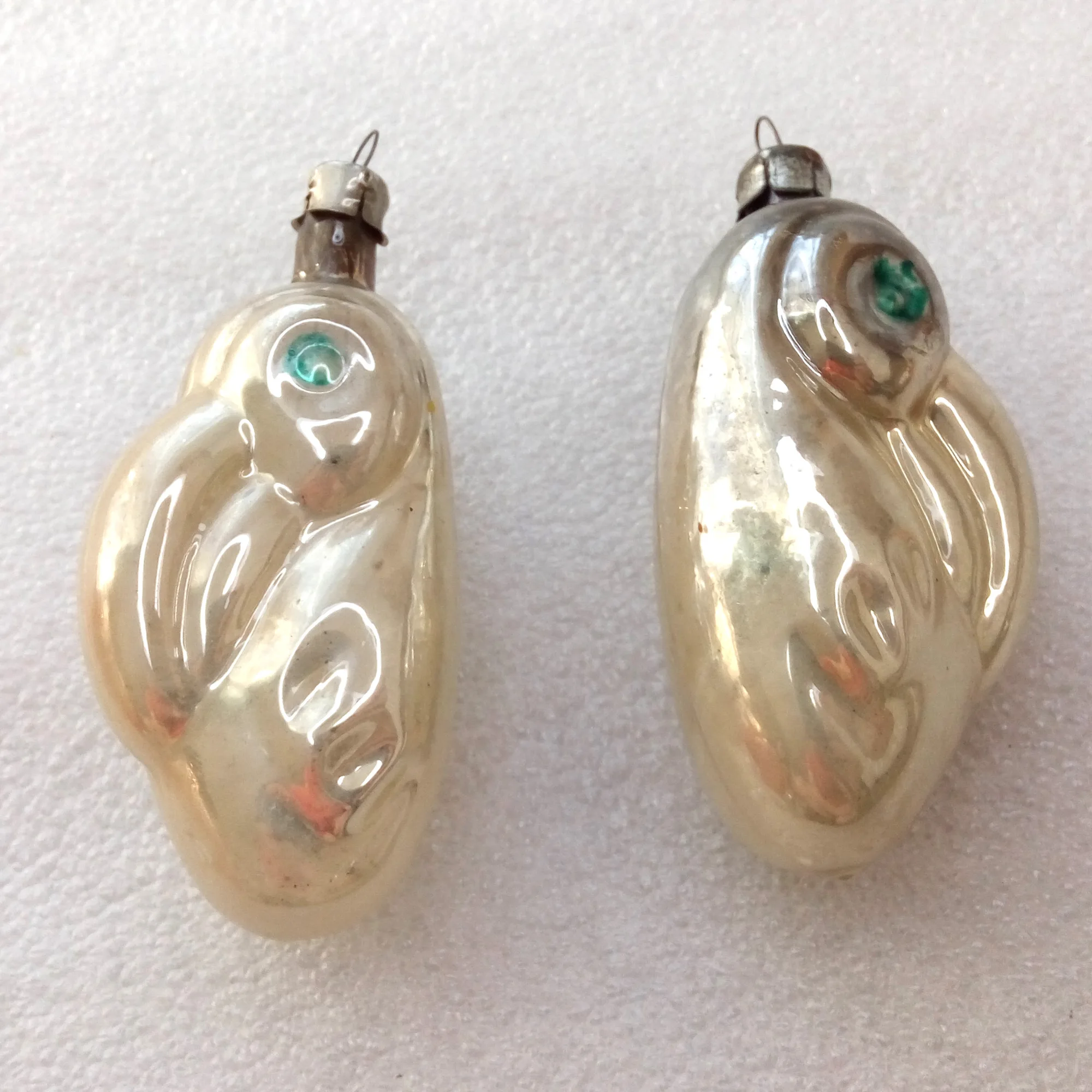 Set of 2 Antique Vintage USSR Glass Christmas Ornament Parrot