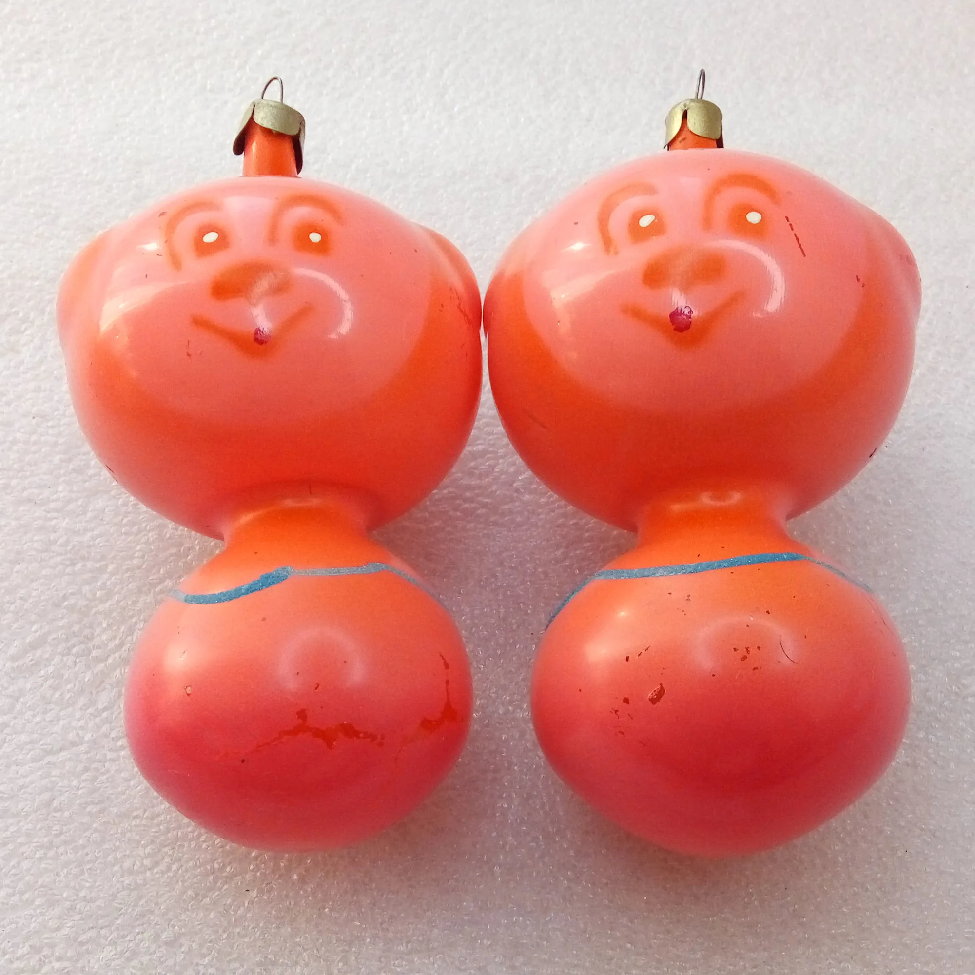 Set of 2 Antique Vintage Glass Christmas Ornament Cheburashka