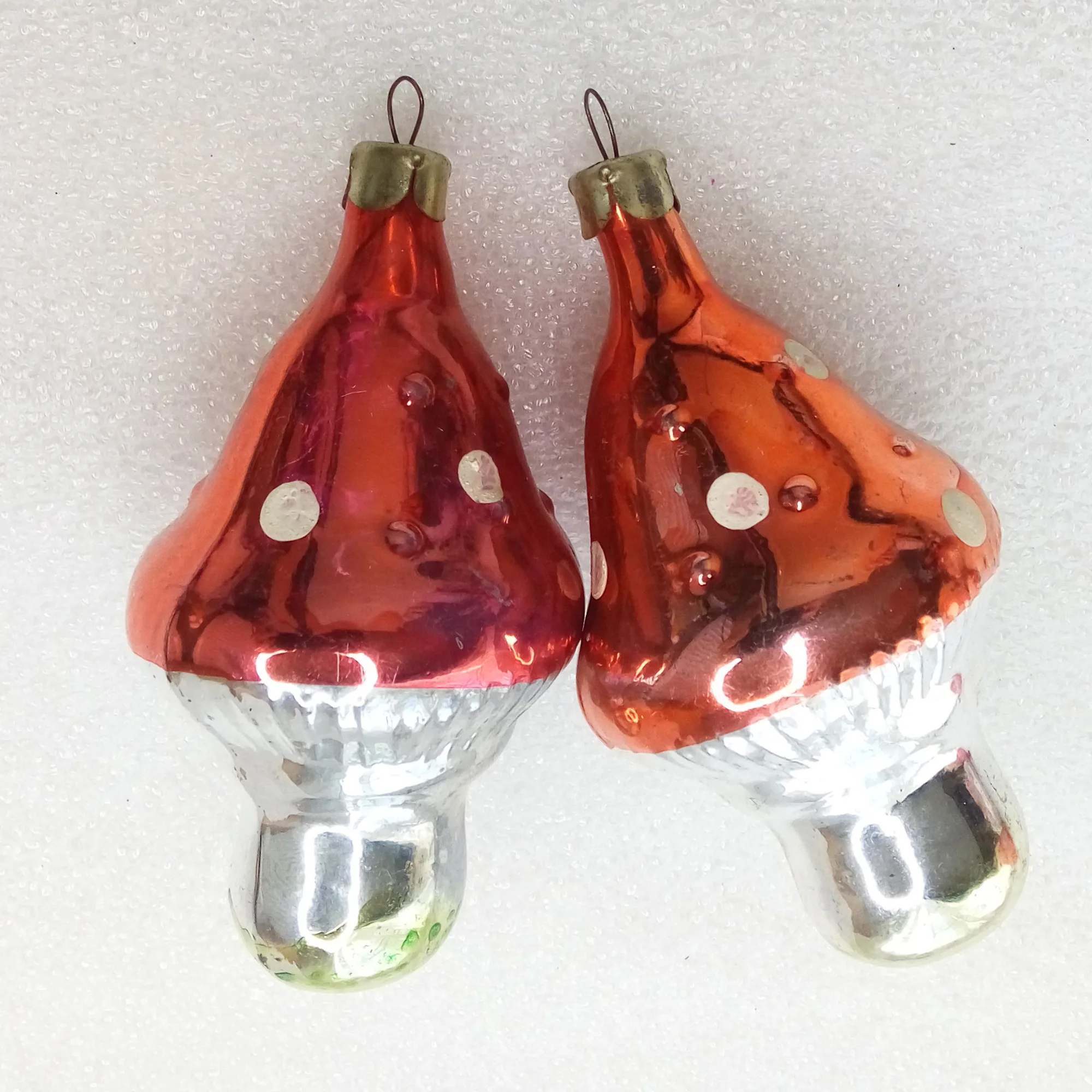 Set of 2 Antique Vintage Glass Christmas Ornament Mushrooms